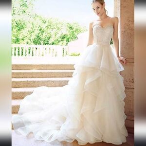 Moonlight S2015 Bridal Set In Gold Ivory  Champagne Wedding Gown Size 12